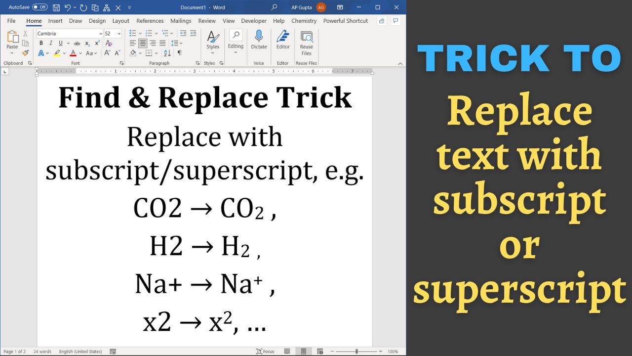 Word find and replace trick Replace text with subscript or superscript [2021]