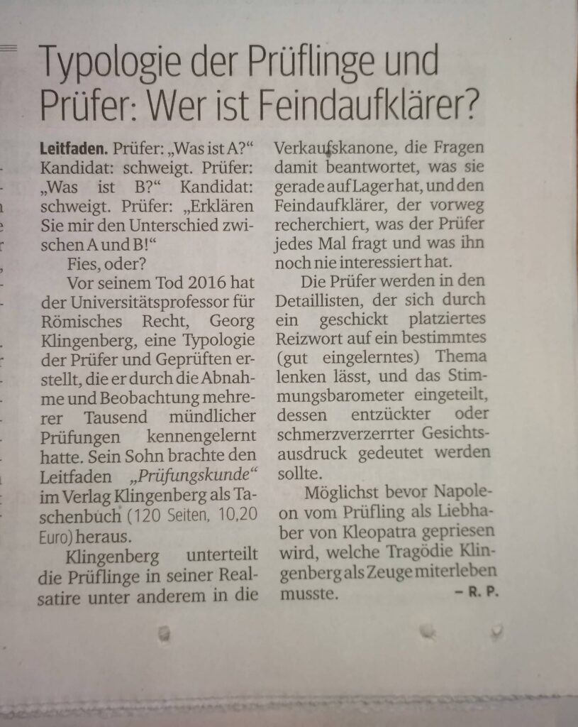 Zeitungsartikel, Buchempfehlung im Kurier