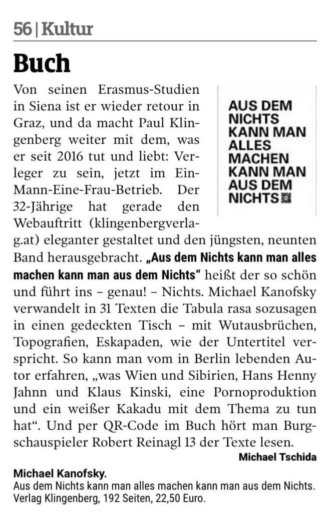 Michael Kanofsky Buchtipp in der Kleinen Zeitung