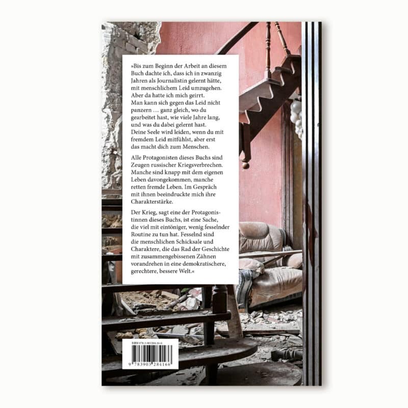 Rückseite von: Wie der Krieg uns verändert von Olha Volynska. Zwölf Interviews mit Augenzeugen von Russlands Krieg gegen die Ukraine.