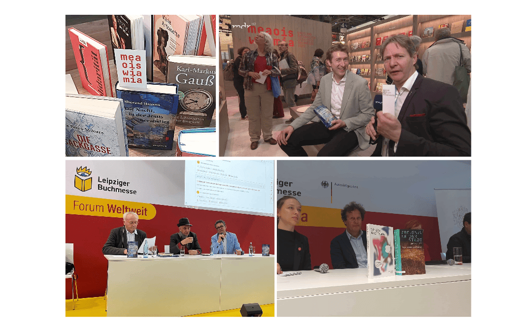 Eine Collage mit mehreren Bildern von Ereignissen im Zusammenhang mit dem Verlag Klingenberg auf der Leipziger Buchmesse