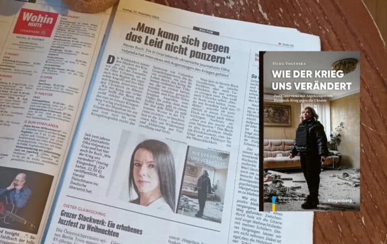 Vorschaubild von einer Rezension von Olha Volynskas »Wie der Krieg uns verändert« in der Kronenzeitung